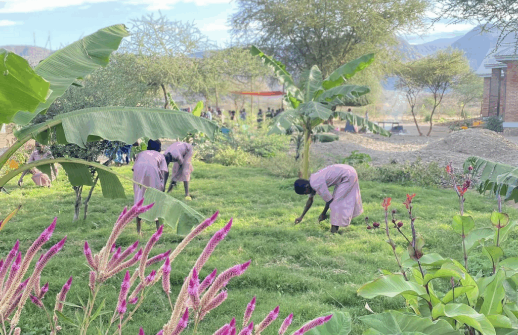 A group of people working in a field
